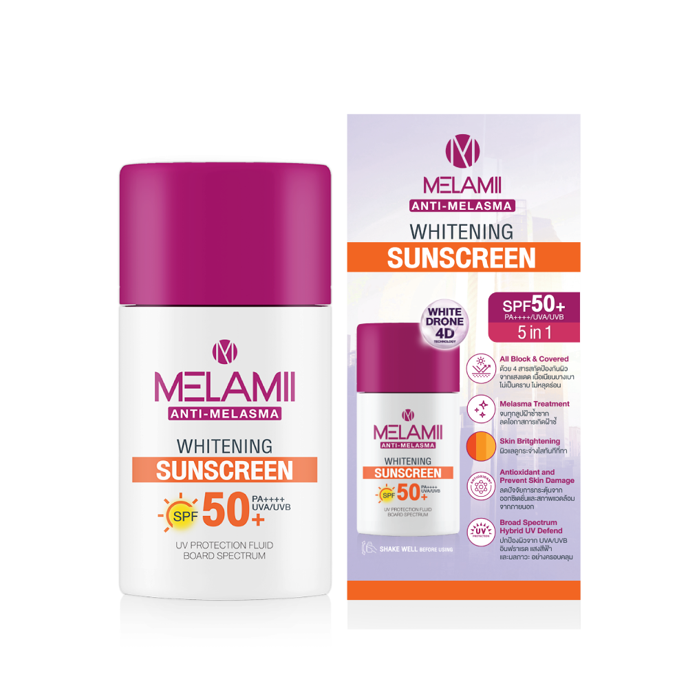 Melamii Anti-Melasma Sunscreen SPF 50+ PA++++ 30 ml, Melamii Anti-Melasma Sunscreen ราคา , Melamii Anti-Melasma Sunscreen รีวิว , กันแดด , ฝ้า , กันแดดคนท้อง 